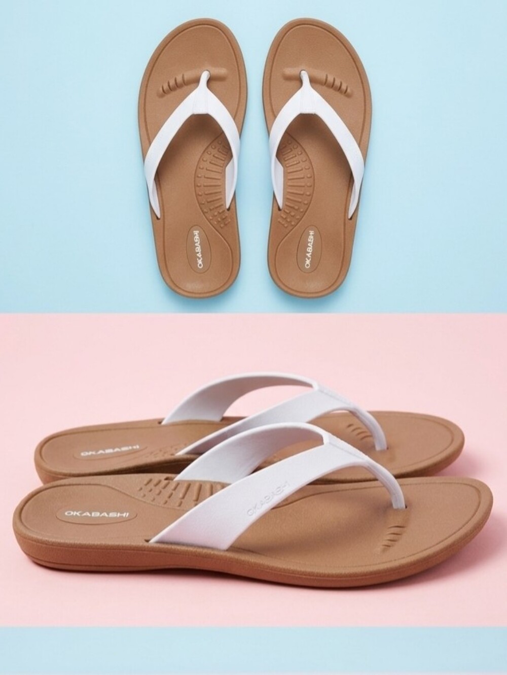 Okabashi Women's Flip-Flops – Brown/White, Size M (Fits Size 7)